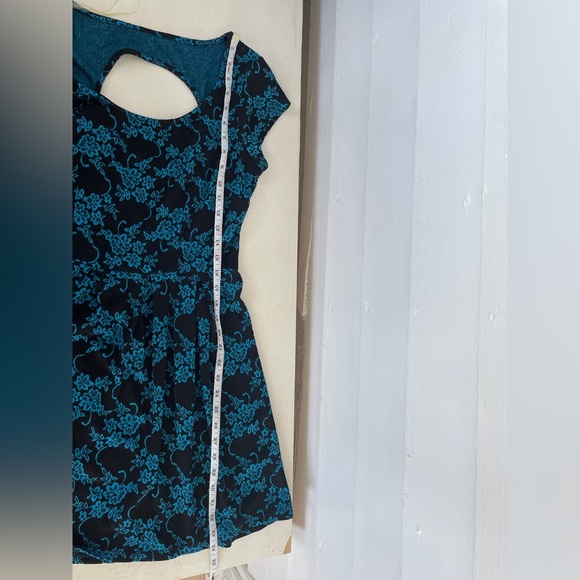 Black Paper Doll Skater Dress with Blue Floral Pattern - Picture 6 of 7